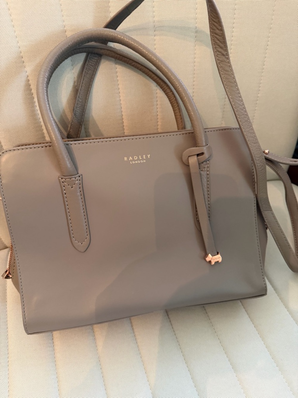 RADLEY LONDON Arlington Court Taupe Gray Leather Satchel w/Crossbody Strap -NWOT